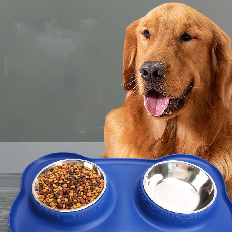 Silicone pet bowl Stainless steel double bowl